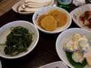 カボジョンカルビ：青菜のナムル、カボチャのジョン、サラダ